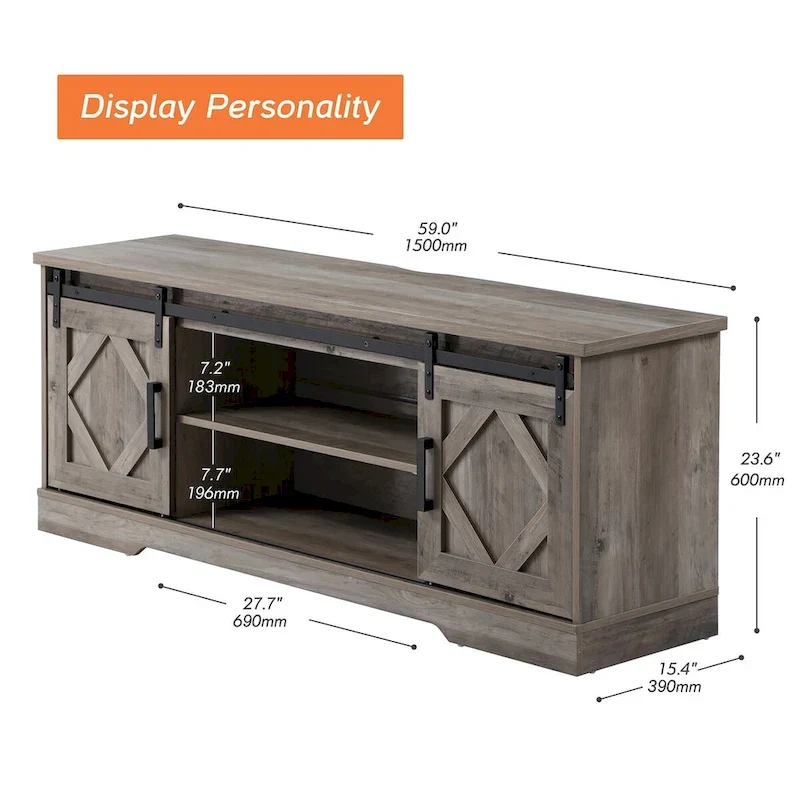 WAMPAT Farmhouse Sliding Barn Door TV Stand