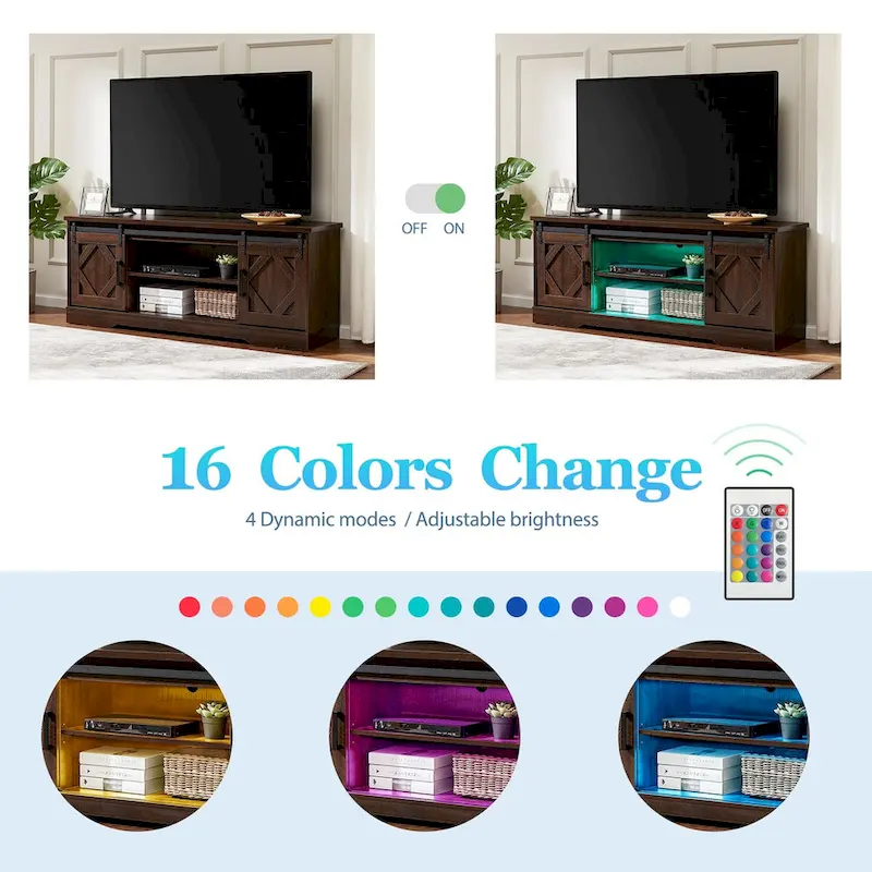 WAMPAT Farmhouse Sliding Barn Door TV Stand