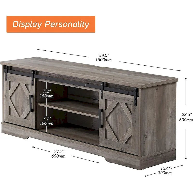 WAMPAT Farmhouse Sliding Barn Door TV Stand