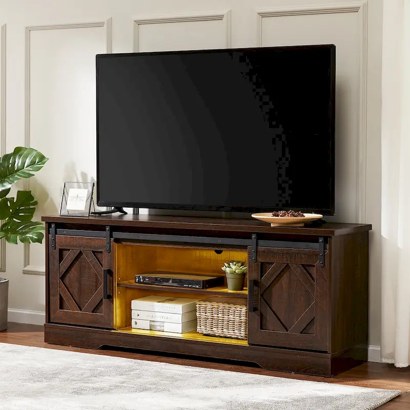 WAMPAT Farmhouse Sliding Barn Door TV Stand