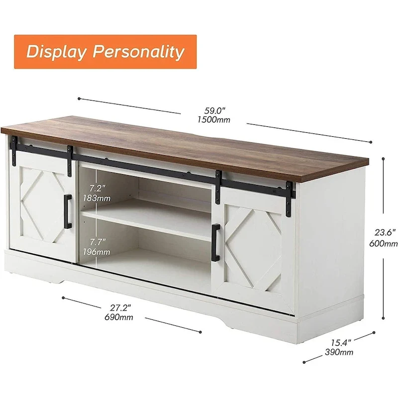 WAMPAT Farmhouse Sliding Barn Door TV Stand