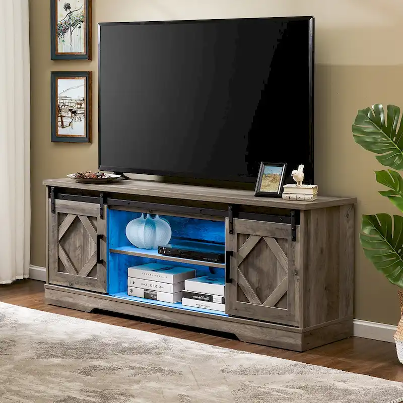 WAMPAT Farmhouse Sliding Barn Door TV Stand