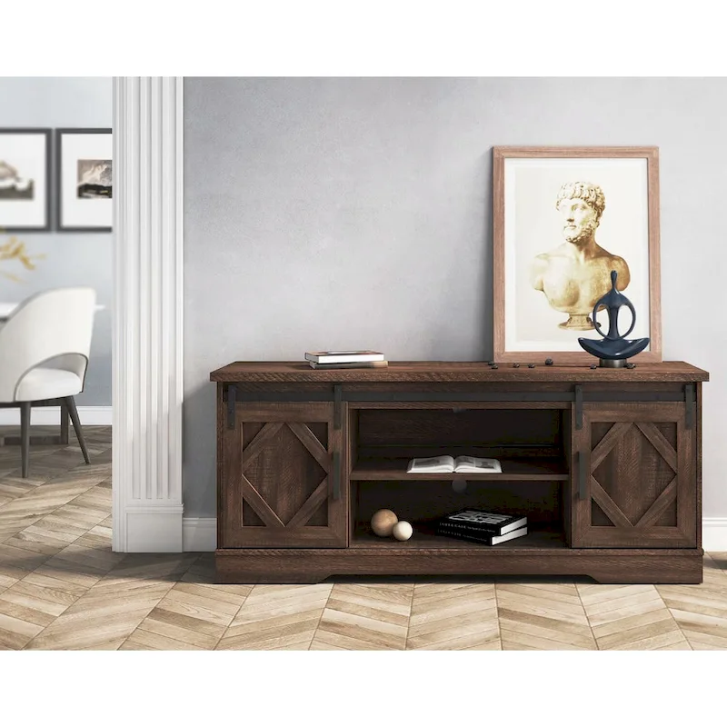 WAMPAT Farmhouse Sliding Barn Door TV Stand