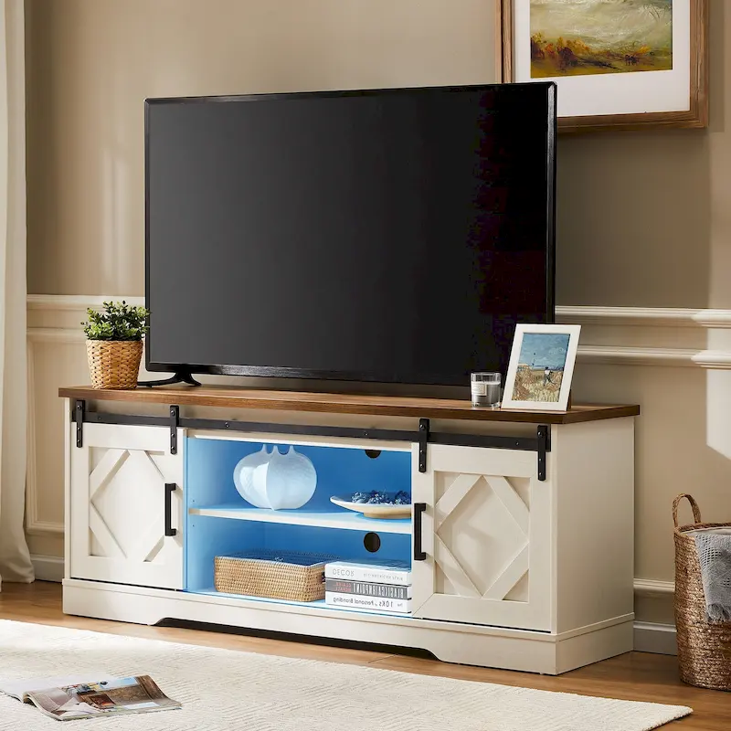 WAMPAT Farmhouse Sliding Barn Door TV Stand