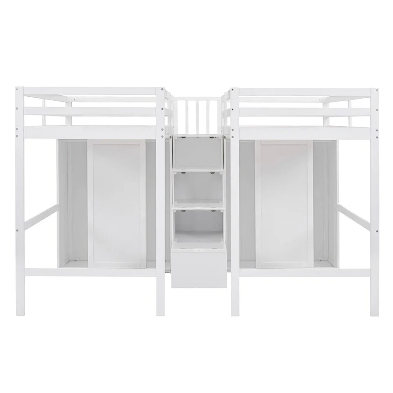 Double Twin Loft Beds with Wardrobes and Staircase