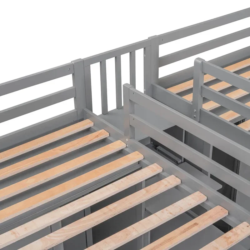 Double Twin Loft Beds with Wardrobes and Staircase