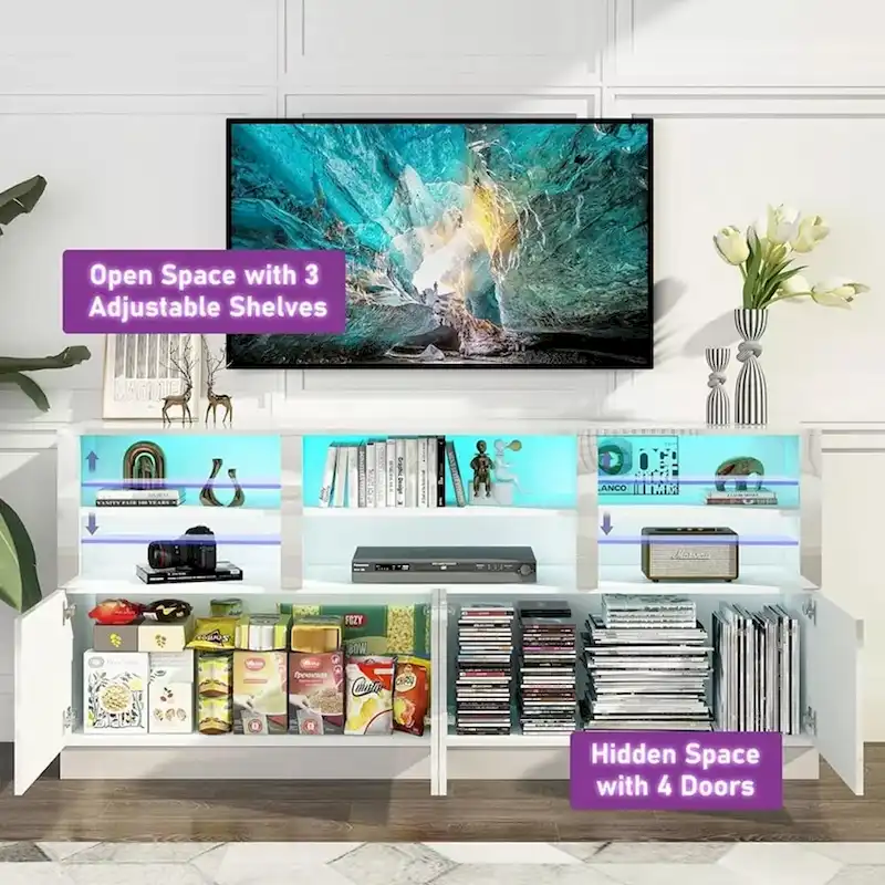 70 Inch High Gloss LED TV Stand for 75/80/85 Inch White - 73 inches