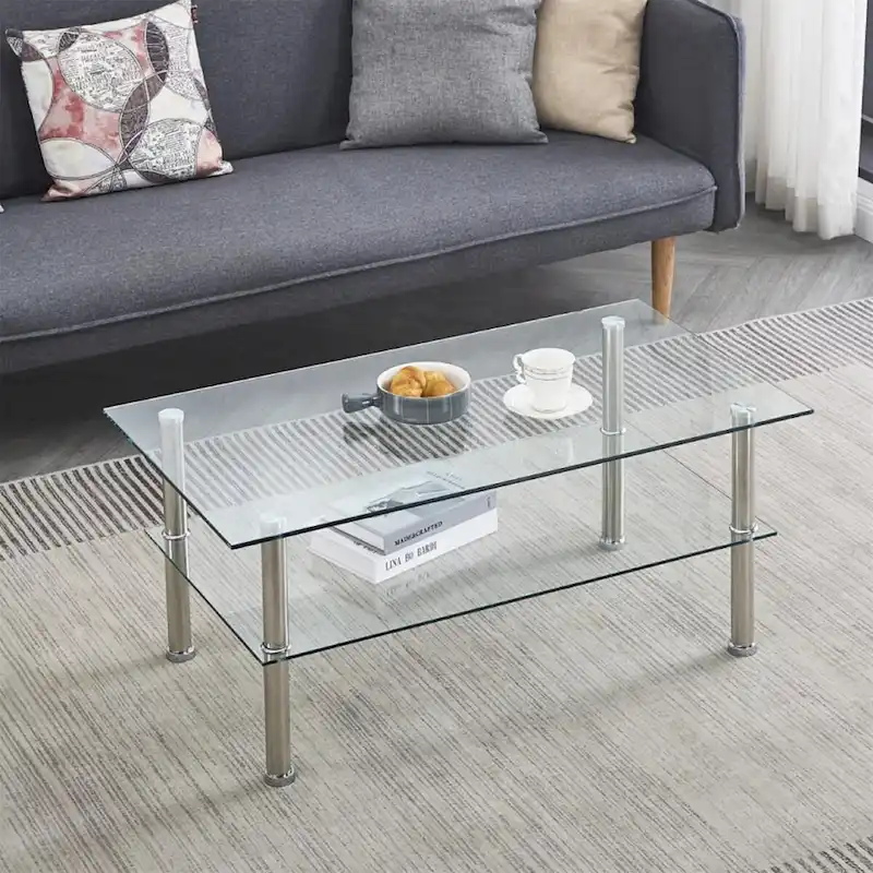 Clear Clear Glass Coffee Table, Tempered Glass End Table