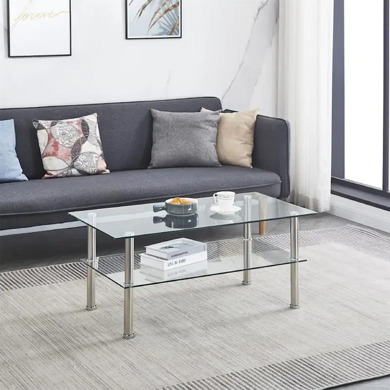 Clear Clear Glass Coffee Table, Tempered Glass End Table