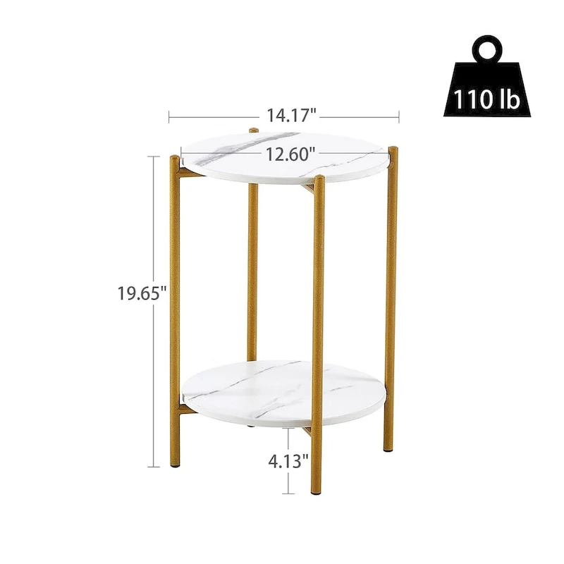 2-layer Round End Table/Coffee Table with Marble Tabletop
