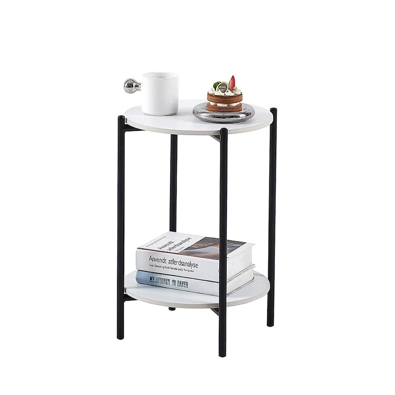 2-layer Round End Table/Coffee Table with Marble Tabletop