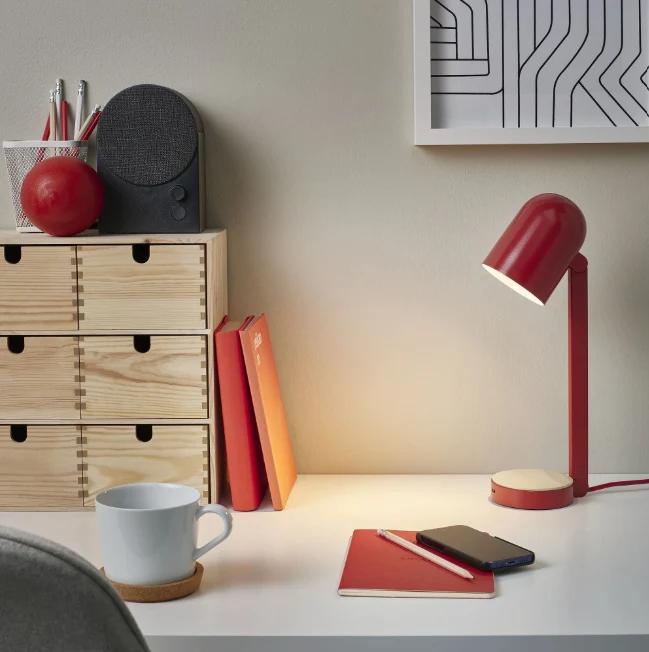 ENSMÄRKE table lamp , red, 34 cm