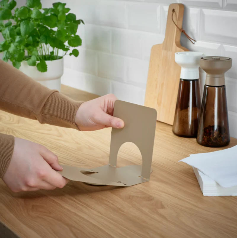 SKOGSRÖR Napkin holder, light grey-brown, 13x12 cm