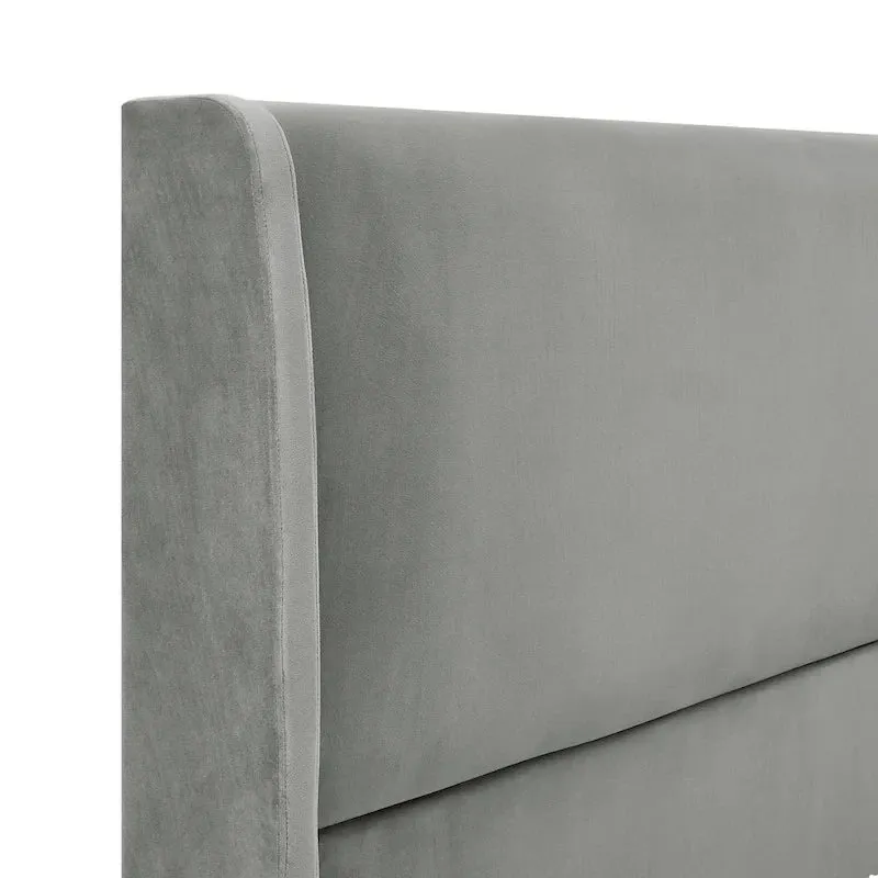 King Size Modern Style Platform Bed with Wingback Design Velvet Headboard for Bedroom