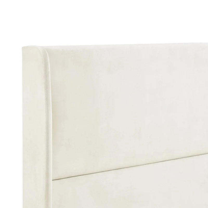 King Size Modern Style Platform Bed with Wingback Design Velvet Headboard for Bedroom