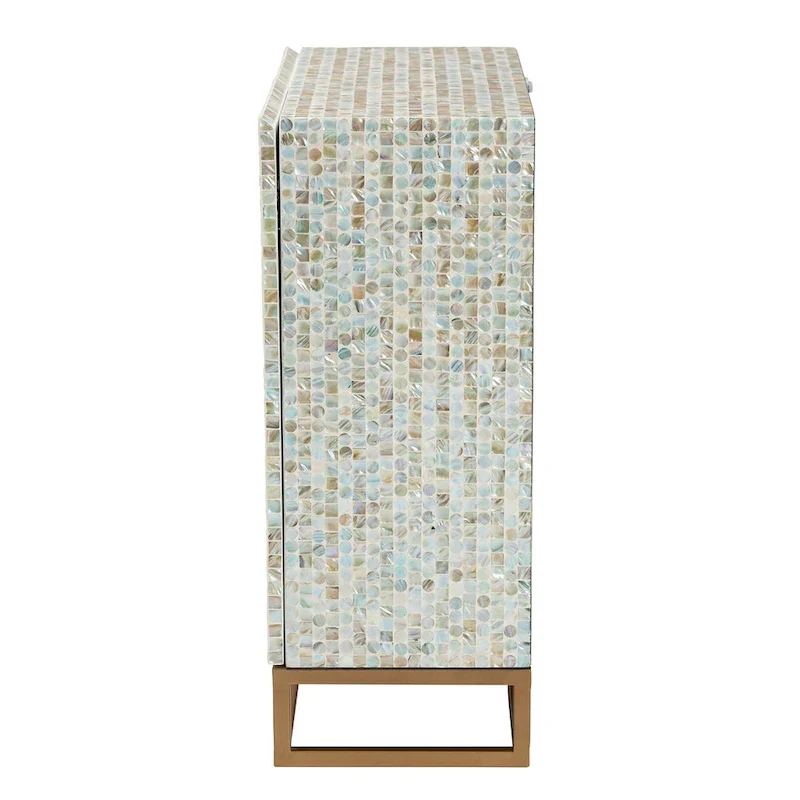 Quintus Modern Bohemian Multicolor Mother of Pearl and Gold Metal Storage Cabinet