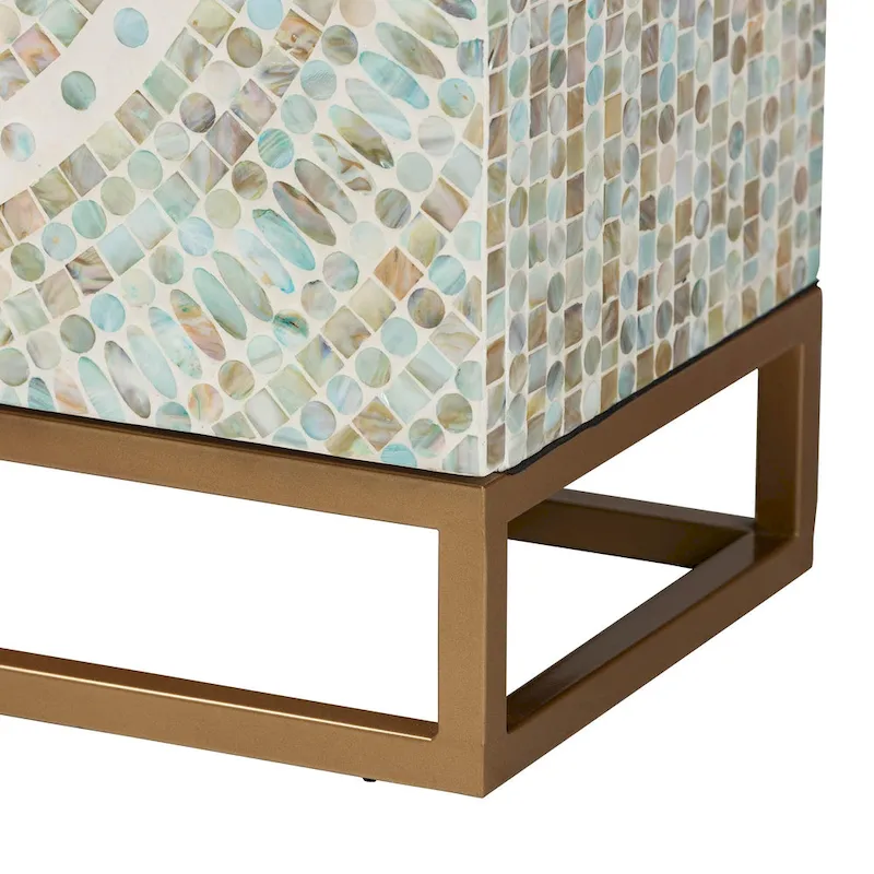 Quintus Modern Bohemian Multicolor Mother of Pearl and Gold Metal Storage Cabinet