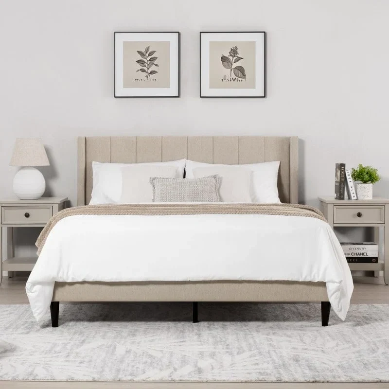 Eleanor Upholstered Platform Bed Frame with Vertical Stripe Headboard