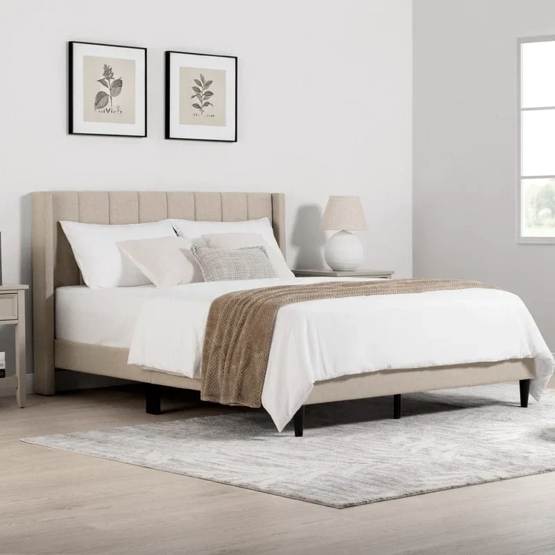 Eleanor Upholstered Platform Bed Frame with Vertical Stripe Headboard