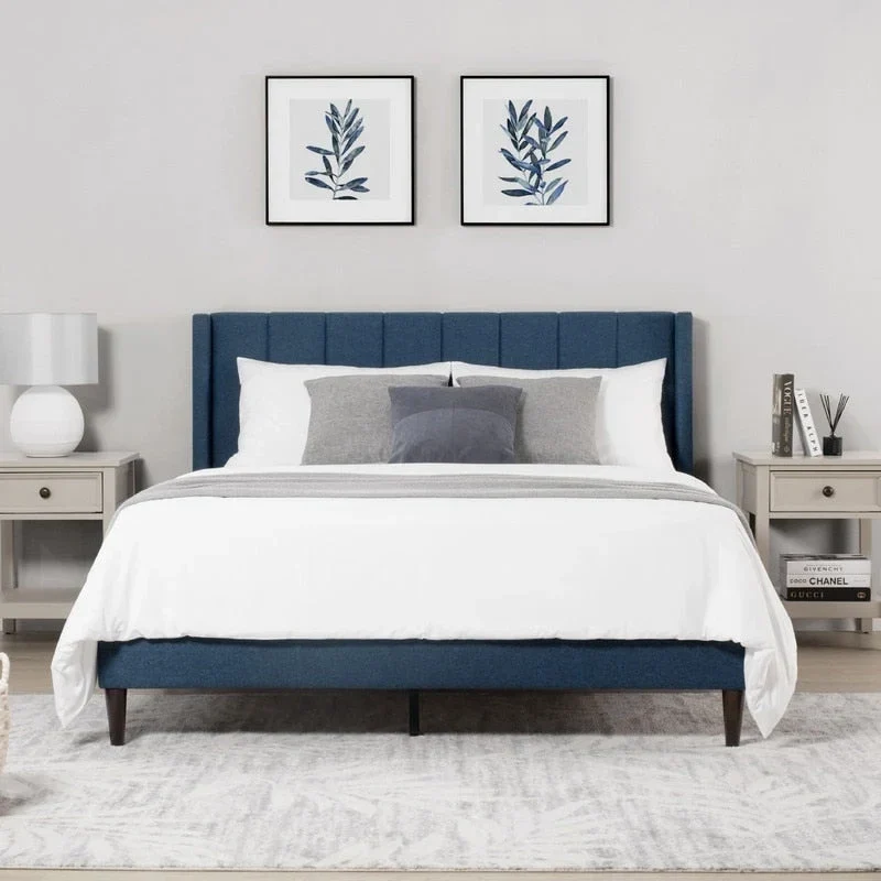 Eleanor Upholstered Platform Bed Frame with Vertical Stripe Headboard