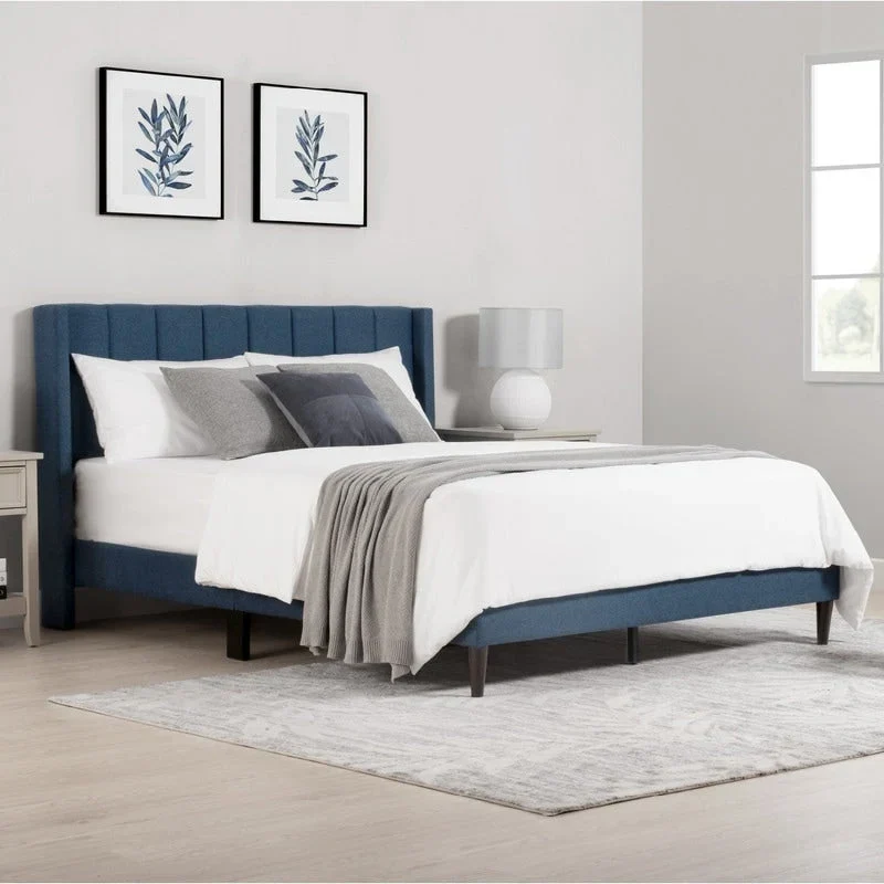 Eleanor Upholstered Platform Bed Frame with Vertical Stripe Headboard