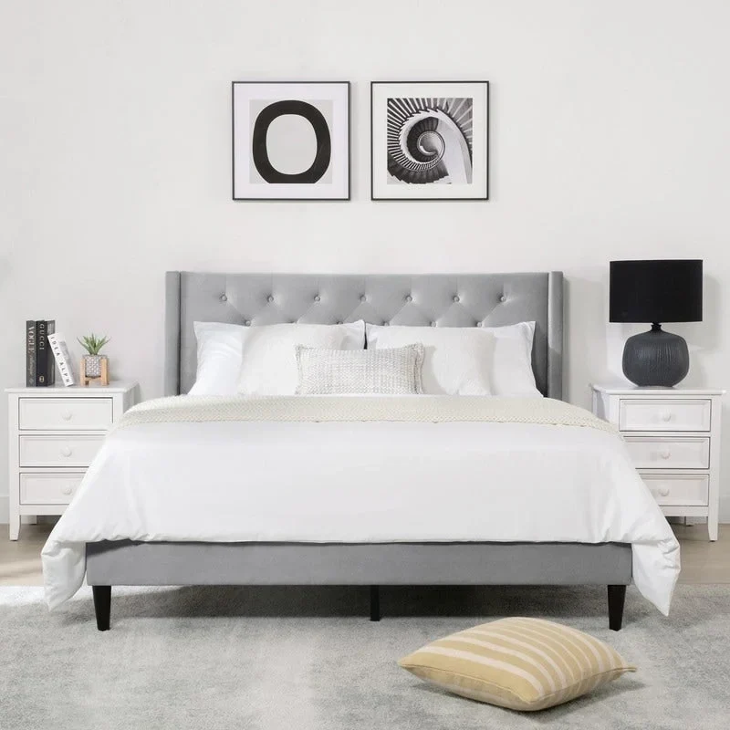 Eleanor Upholstered Platform Bed Frame with Vertical Stripe Headboard