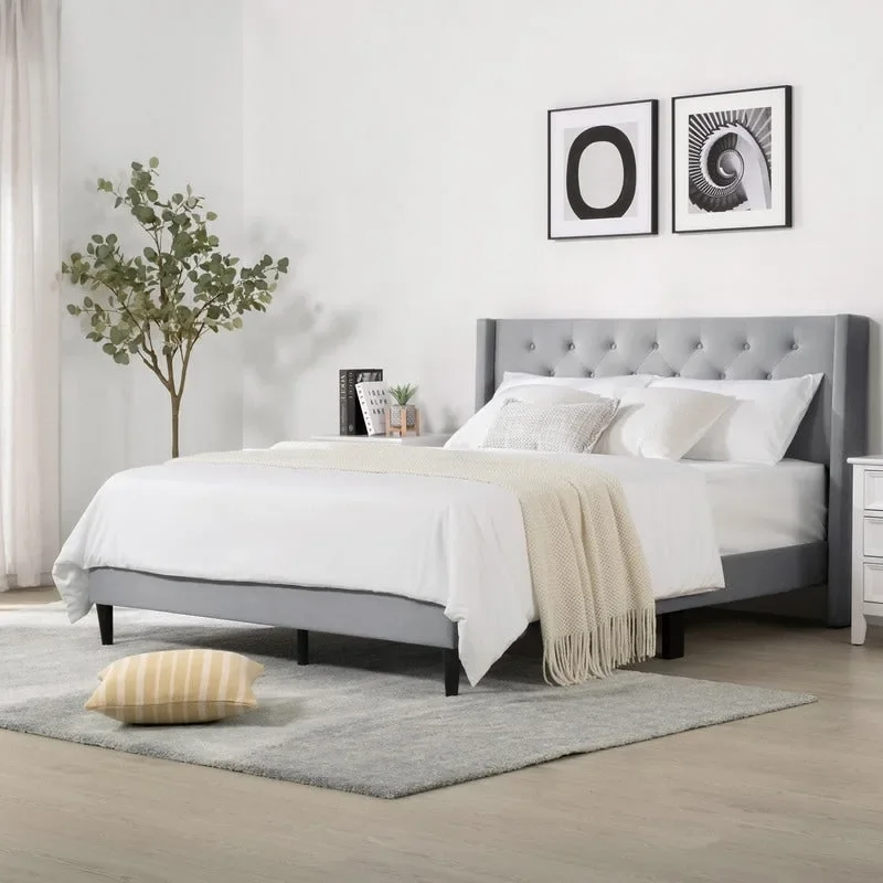 Eleanor Upholstered Platform Bed Frame with Vertical Stripe Headboard