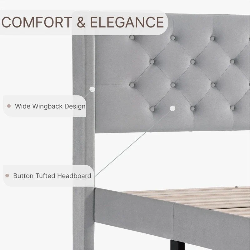 Eleanor Upholstered Platform Bed Frame with Vertical Stripe Headboard