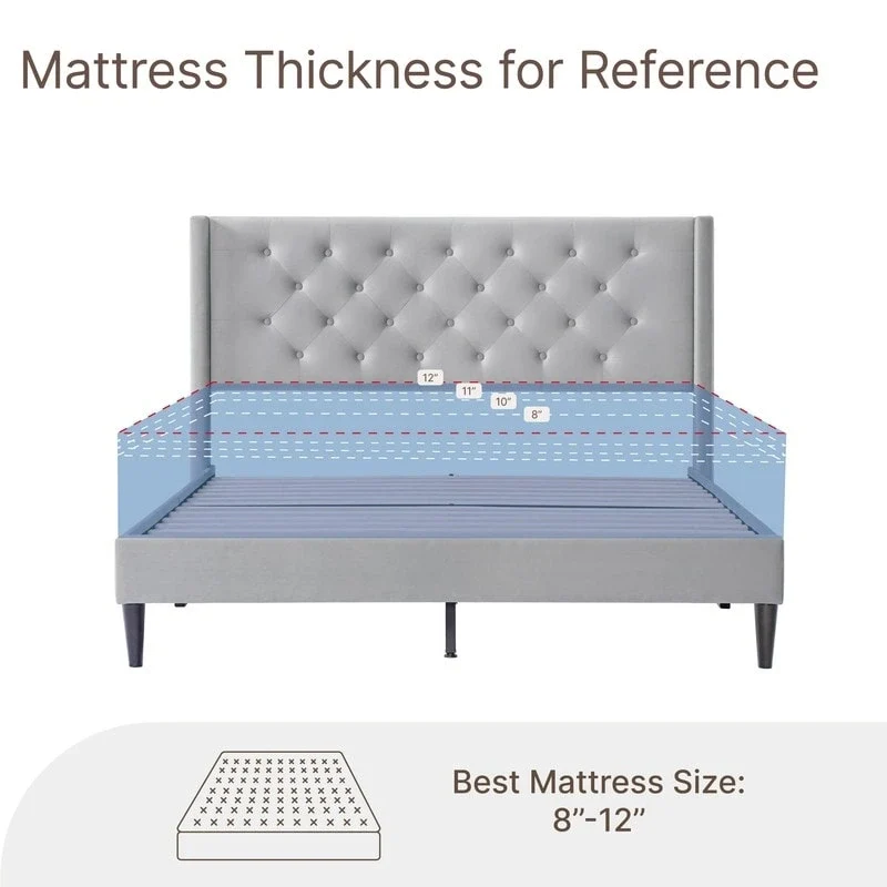 Eleanor Upholstered Platform Bed Frame with Vertical Stripe Headboard