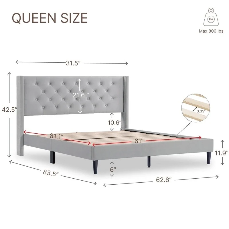 Eleanor Upholstered Platform Bed Frame with Vertical Stripe Headboard