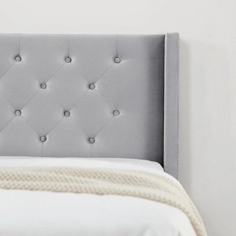 Eleanor Upholstered Platform Bed Frame with Vertical Stripe Headboard