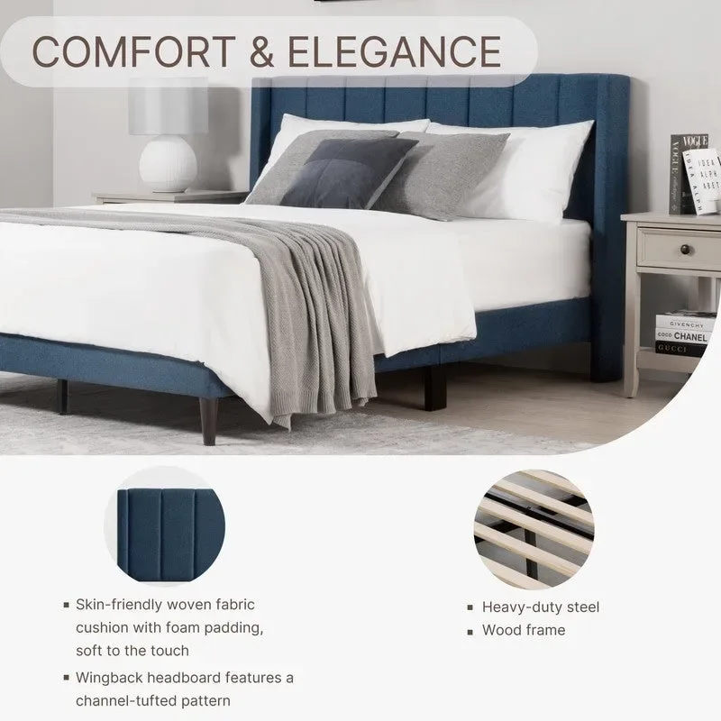 Eleanor Upholstered Platform Bed Frame with Vertical Stripe Headboard