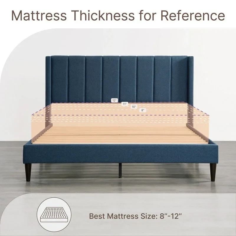 Eleanor Upholstered Platform Bed Frame with Vertical Stripe Headboard