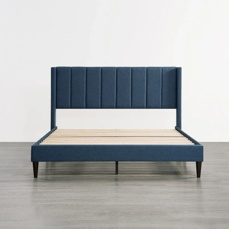 Eleanor Upholstered Platform Bed Frame with Vertical Stripe Headboard