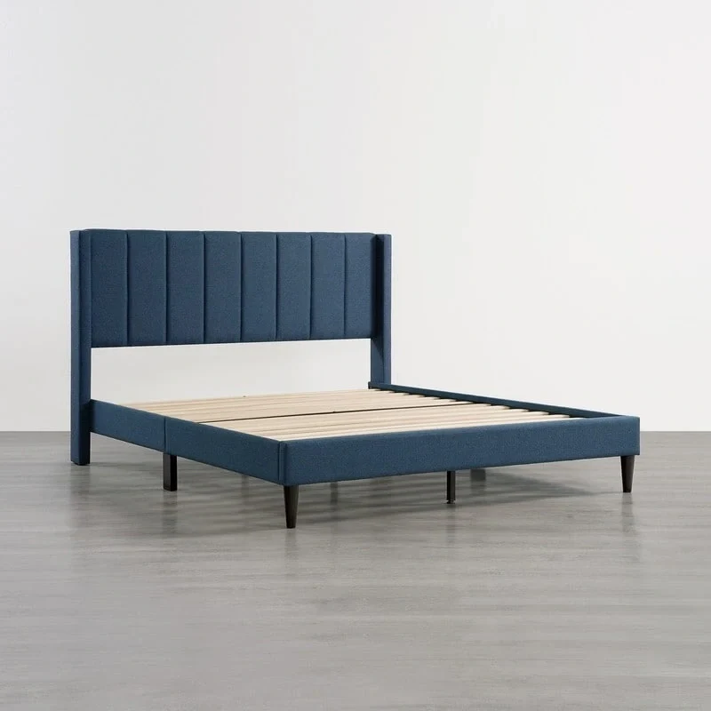 Eleanor Upholstered Platform Bed Frame with Vertical Stripe Headboard