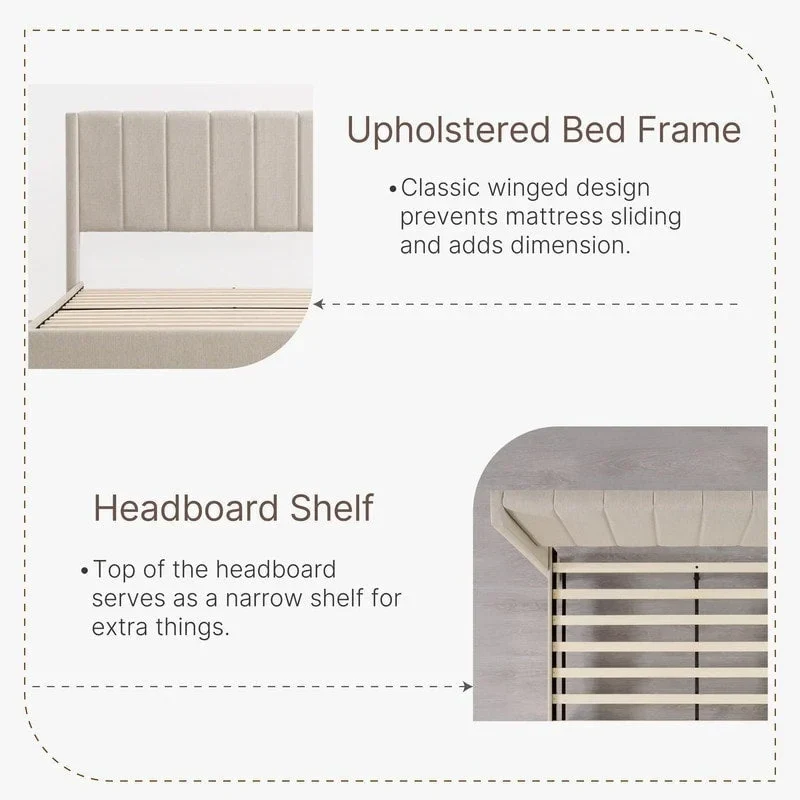 Eleanor Upholstered Platform Bed Frame with Vertical Stripe Headboard