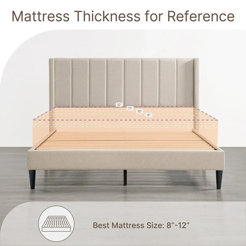 Eleanor Upholstered Platform Bed Frame with Vertical Stripe Headboard