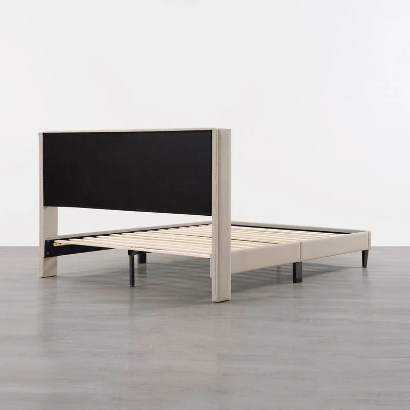 Eleanor Upholstered Platform Bed Frame with Vertical Stripe Headboard