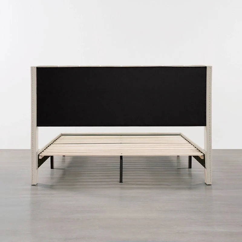 Eleanor Upholstered Platform Bed Frame with Vertical Stripe Headboard