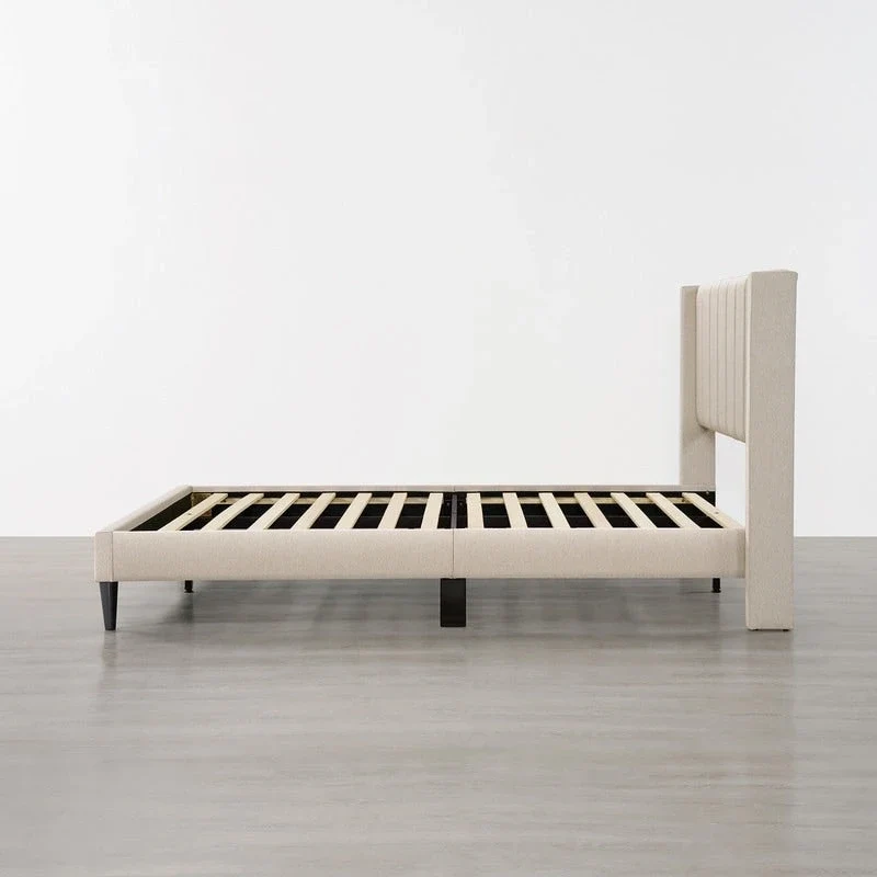 Eleanor Upholstered Platform Bed Frame with Vertical Stripe Headboard