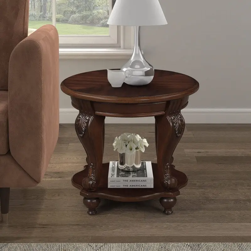 22 Inch Round End Table with Shelf
