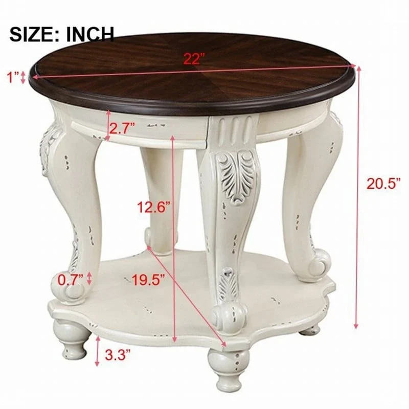 22 Inch Round End Table with Shelf