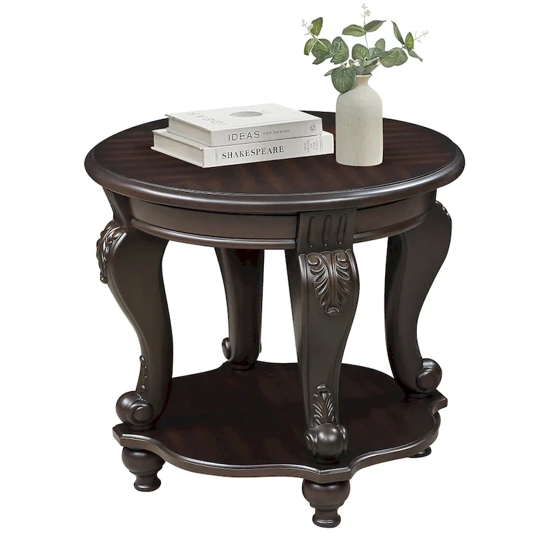 22 Inch Round End Table with Shelf
