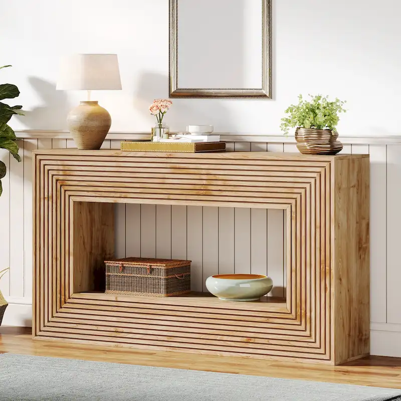 59-Inch Long Console Table for Living Room, Narrow Wood Entryway Table