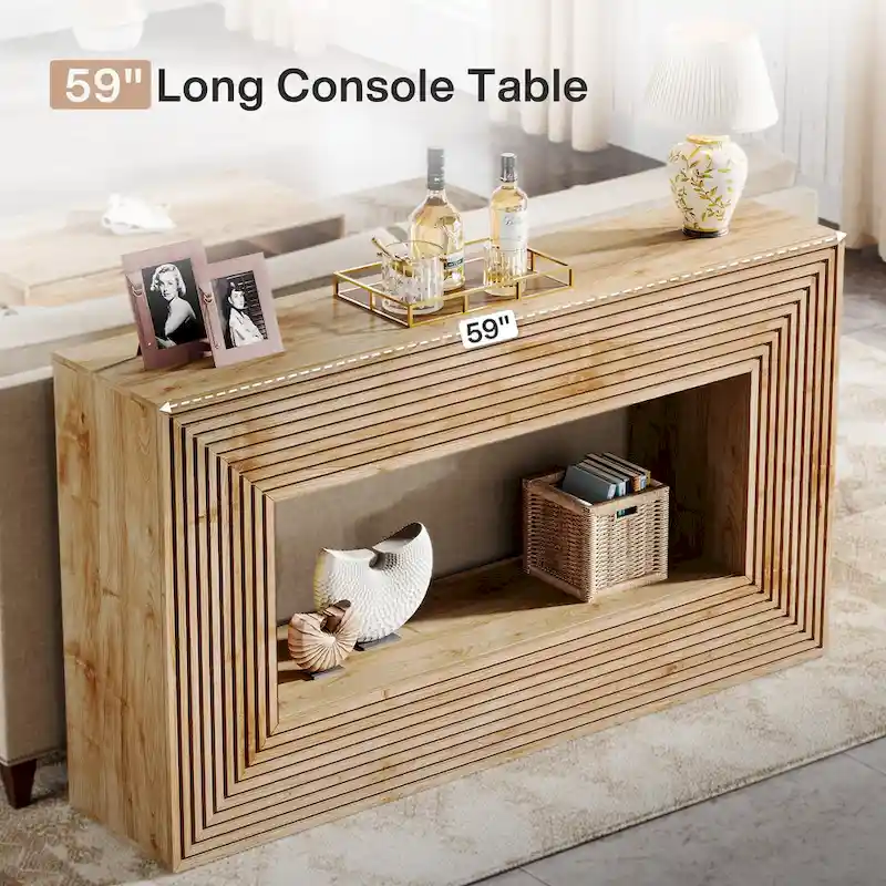 59-Inch Long Console Table for Living Room, Narrow Wood Entryway Table