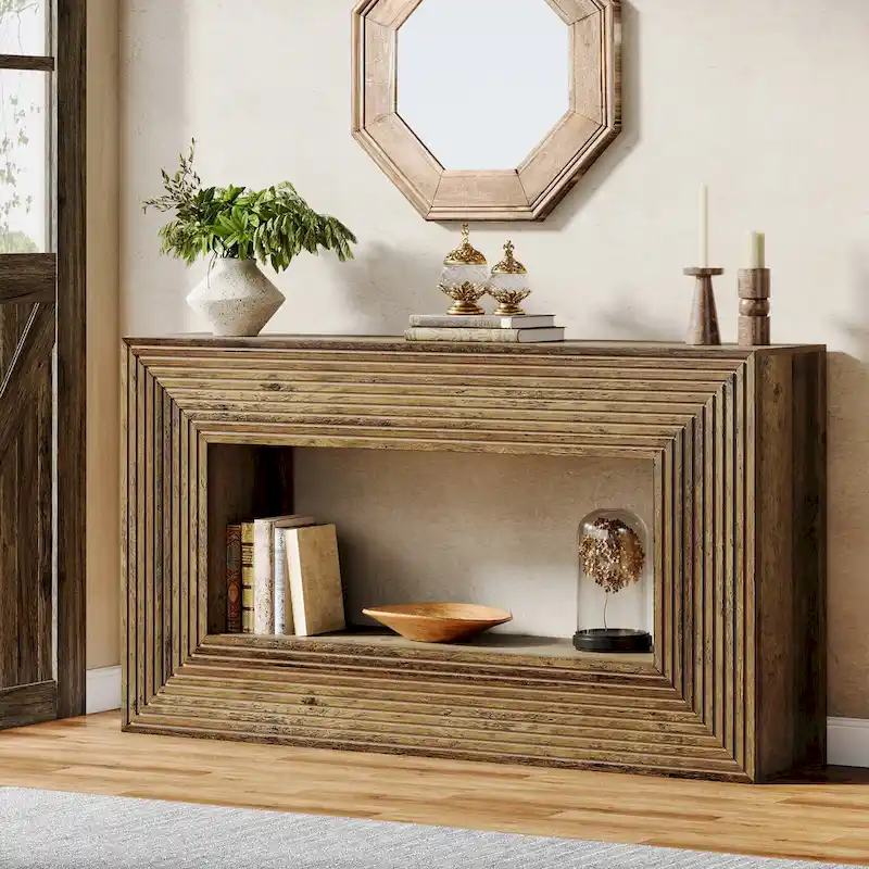 59-Inch Long Console Table for Living Room, Narrow Wood Entryway Table