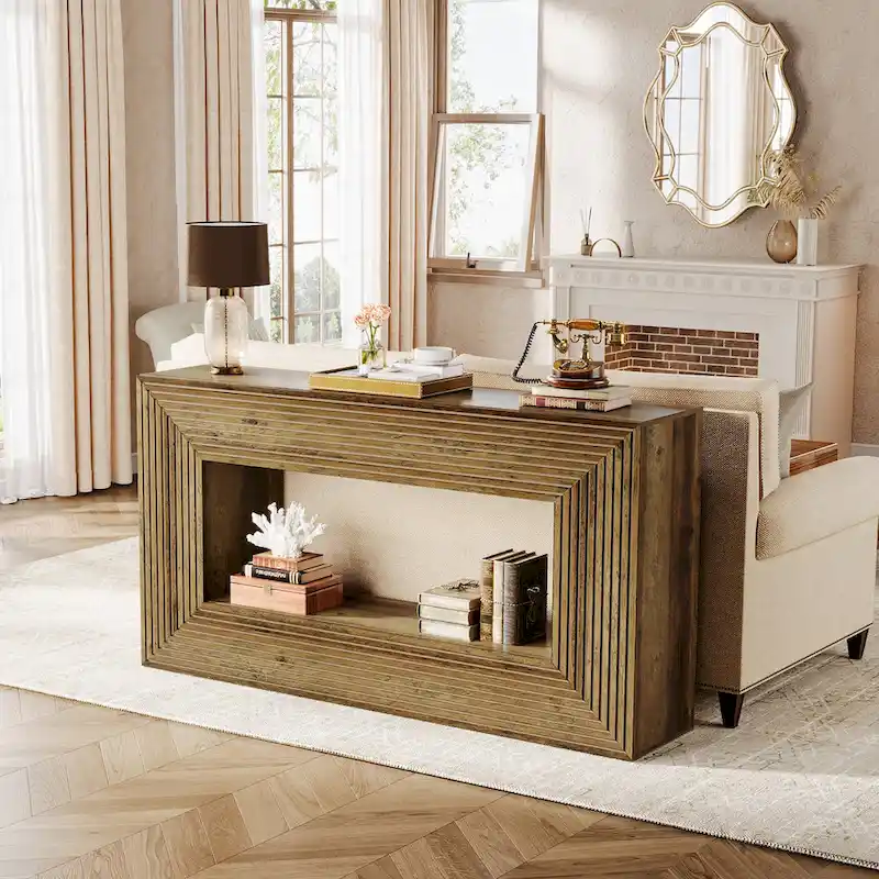 59-Inch Long Console Table for Living Room, Narrow Wood Entryway Table
