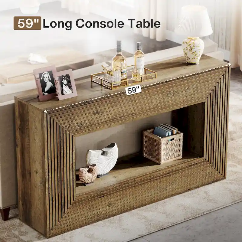 59-Inch Long Console Table for Living Room, Narrow Wood Entryway Table