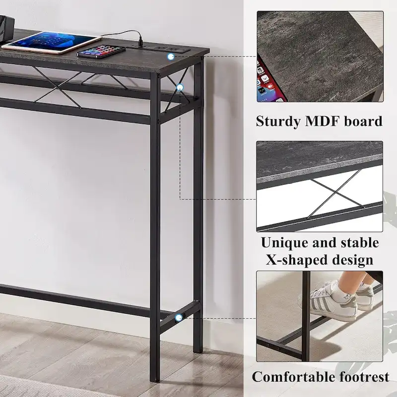 Javlergo Console Table with with Charging Station & USB Ports, Charcoal Gray