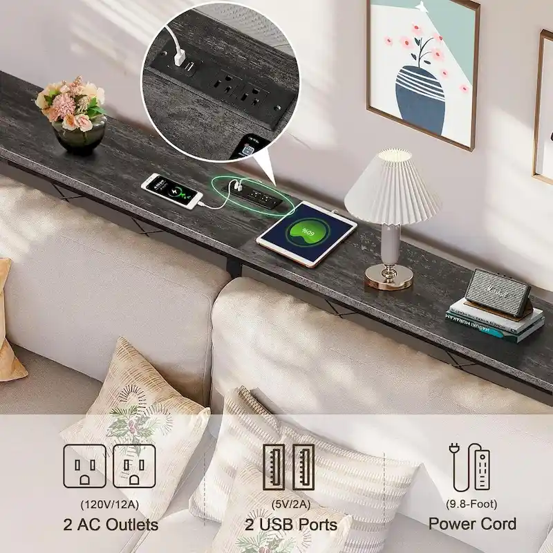 Javlergo Console Table with with Charging Station & USB Ports, Charcoal Gray
